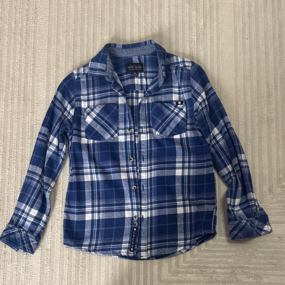 Lucky Brand Blue and White Plaid Button Down Shirt